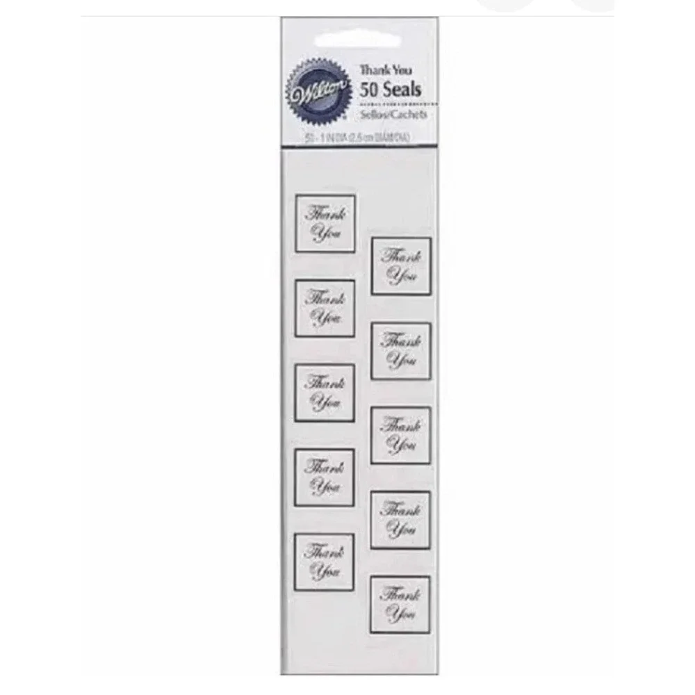 Wilton Thank You card Envelope Decorating Seals Silver 50 Ct party favor decor